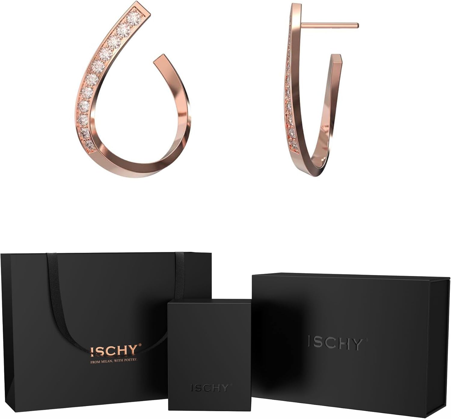 Infinity Hoop Earrings and Necklace Set - Rose Gold Plated Copper Jewelry with Sparkling White Zircon - Elegant Ribbon Motif Hoop Jewelry Set for Women, Anniversary Birthday Accessories