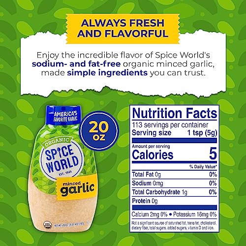 Spice World Squeezable Organic Minced Garlic – Value 20oz Container, USDA Certified Organic Garlic with Non-GMO Ingredients – Ready-to-Use Seasonings for Cooking in Convenient Squeeze Bottle - Thumbnail 2