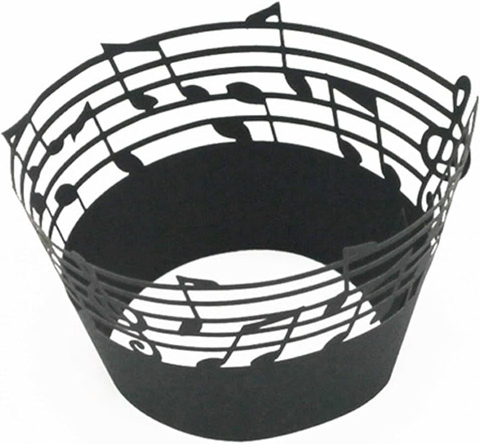 50x Black Color Music Notes Cupcake Topper Wrappers Lace Birthday Party Musical Cupcake Paper Decoration Liner