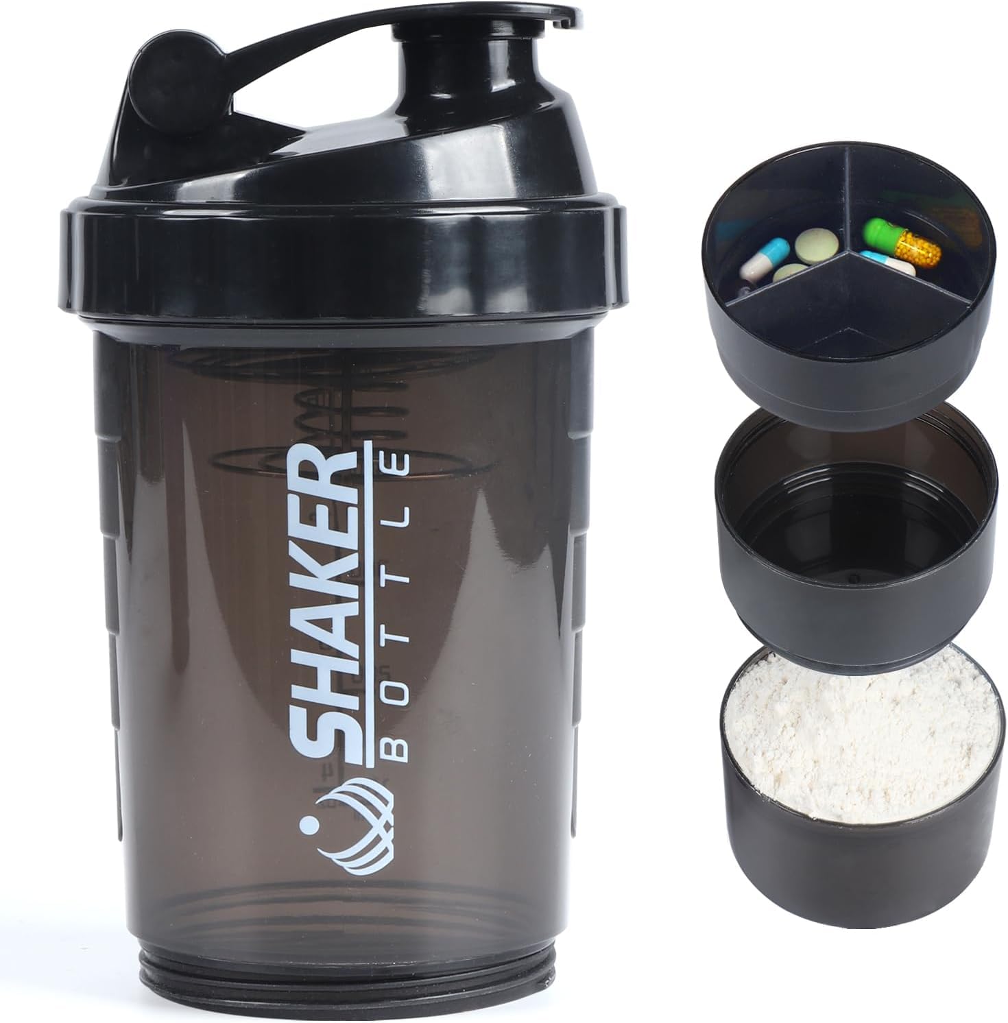 LSARI Protein Shaker Bottle,Sports Water Bottle,Leak Proof Shake Bottle For Protein Mixer- Non Slip 3 Layer Pack of 1 Multicolor-image-44