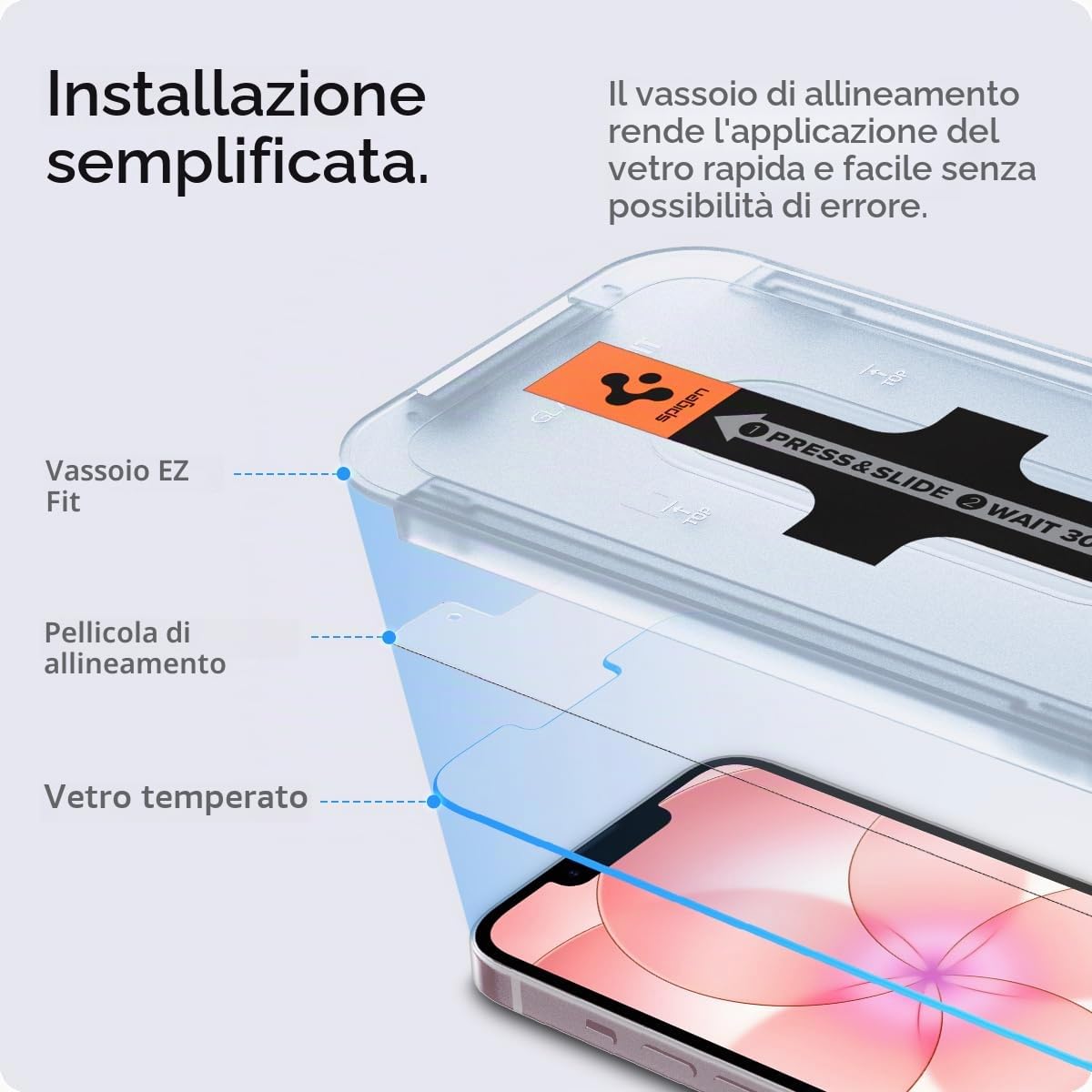 Spigen Glas.tR EZ Fit Vetro Temperato compatibile con iPhone 17e, iPhone 16e, iPhone 14, iPhone 13, iPhone 13 Pro, 2 Pezzi, Cristallino, Durezza 9H Pellicola prottetiva
