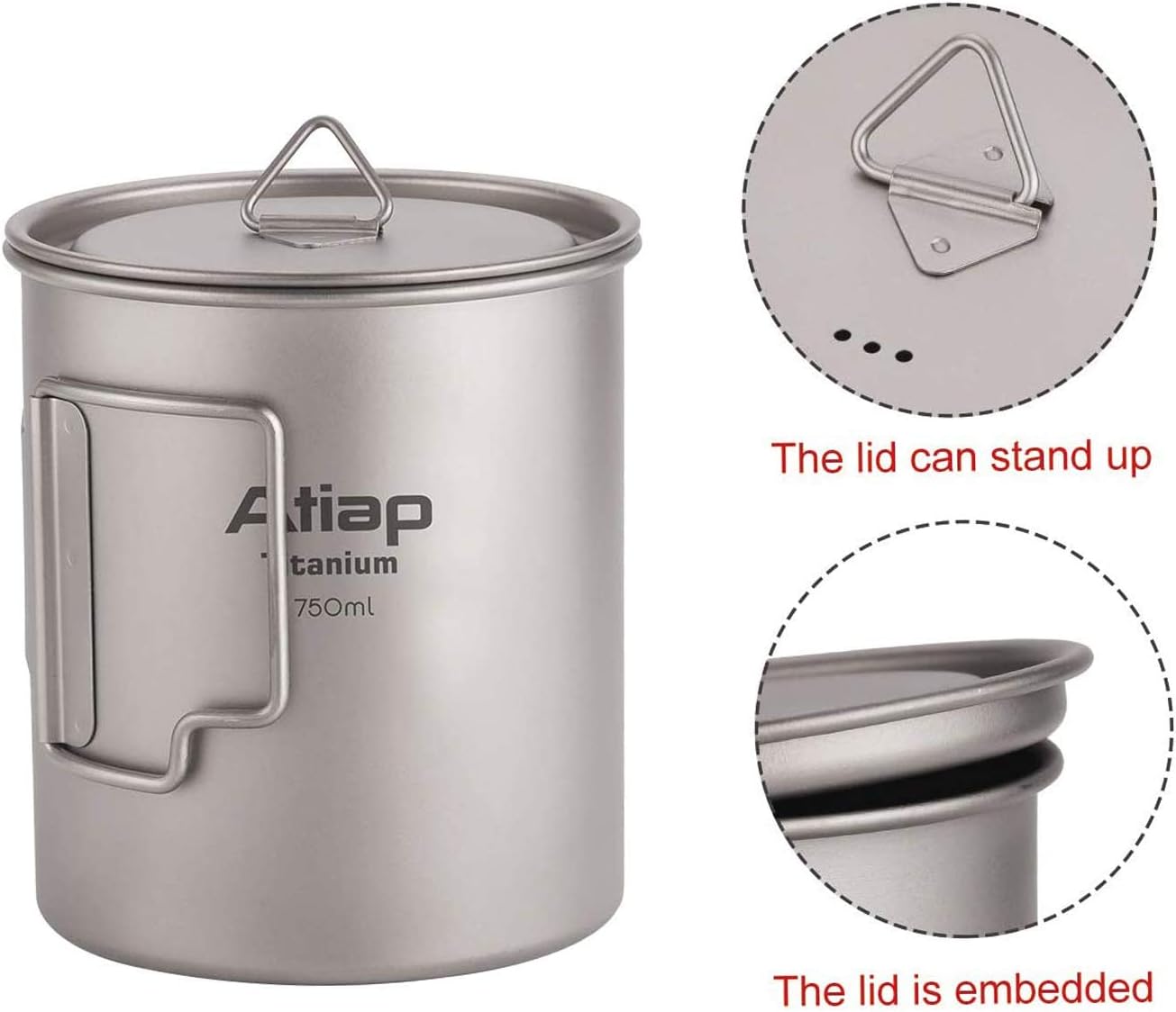 ATiAP Titanium Pot 750ml Backpacking Pot Camping Coffee Pot Camp Mug