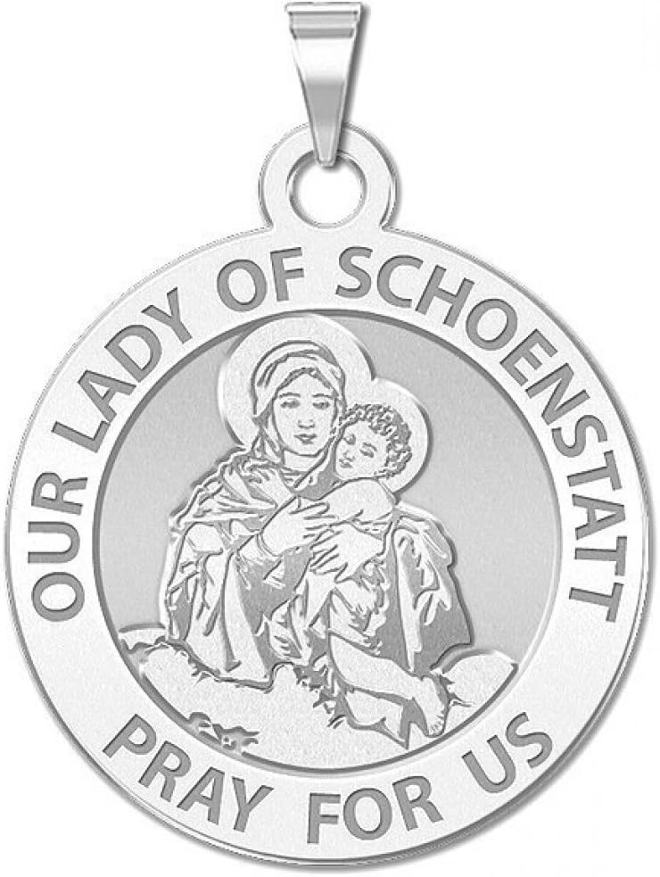 PicturesOnGold.com Our Lady of Schoenstatt Religious Medal - 2/3 Inch Size of Dime, Sterling Silver