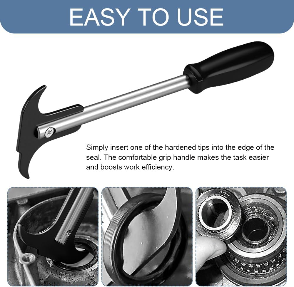 Seal Puller, Oil Seal Removal Tool, Professional Seal Puller Tool with Dual Hook Tips, Universal Car Accessories Heavy Duty Puller and Installer Kit for Oil and Grease Seals Removal (Black) | Steel with 30% Thicker Dual Hook Tips, Plated Rust-Resistant Long Handle, for Automotive, Truck, Machinery Oil Seal Removal