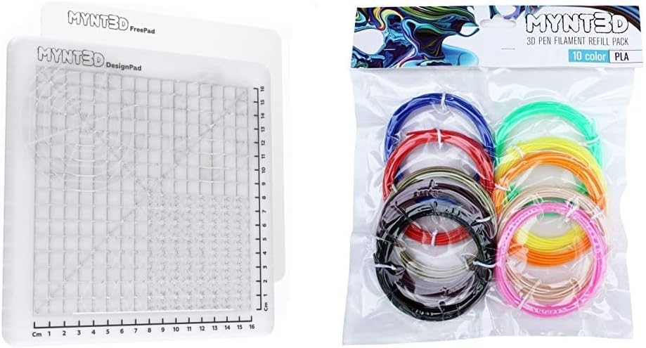 3D Pen Mat Kit, DesignPad + FreePad & PLA 3D Pen Filament Refill Pack (10 Color, 3m Each)