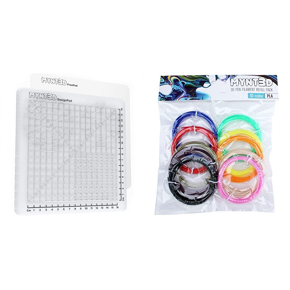 MYNT3D 3D Pen Mat Kit, DesignPad + FreePad & PLA 3D Pen Filament Refill Pack (10 Color, 3m Each)