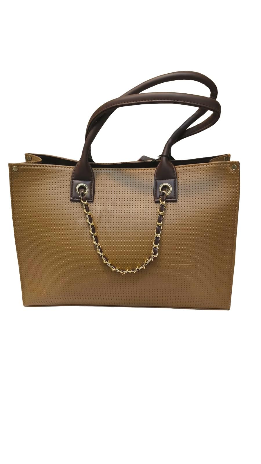 Women's Premium Vegan Leather Tote Bag with Golden Chain Detail - Handbag with Zip Closure - Elegant Textured Shoulder Bag for Office and Daily Use-image-29