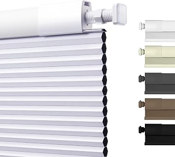 No Drill No Tools Blackout Window Cover,Cordless Honeycomb Blinds,Window Blinds Blinds for Indoor Windows,Easy to Install Cellular Shade,Blackout White,42.5" W x 36" H