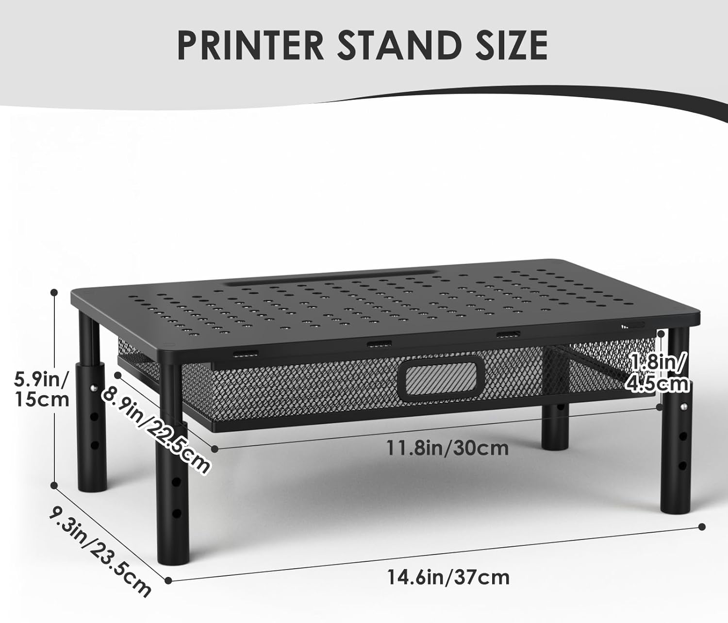 Desktop Printer Stand with Drawer,Desk Organizer for Home Office,Printer,Fax Machine,Scanner,Latop,14.57"x9.25" Black