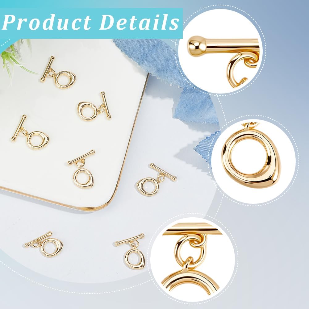 Beebeecraft 1 Box 10 Sets Toggle Clasps 18K Gold Plated Teardrop Oval OT Toggle Clasp T Bar Closure Connector End Buckle for Bracelet Necklace Jewelry Making