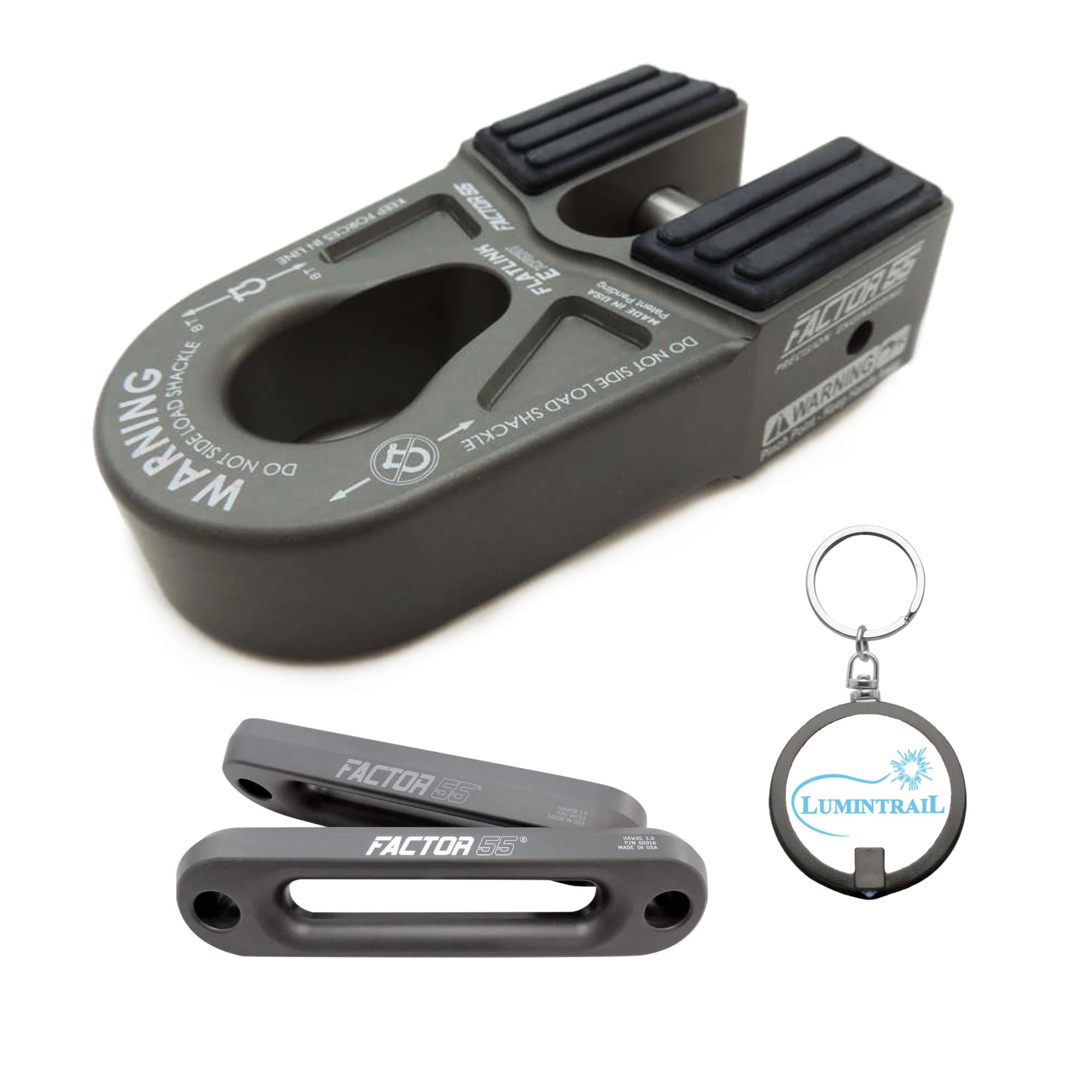 FlatLink E Shackle Mount Winch Recovery Closed System Towing Bundle with a Hawse 1.0