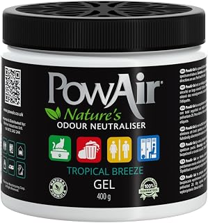 PowAir Gel – Neutralizador de olores profesional de aceites esenciales, regenera el aire en el hogar, libera un agradable perfume Tropical Breeze durante 500 horas | Solución de gel – 500 ml
