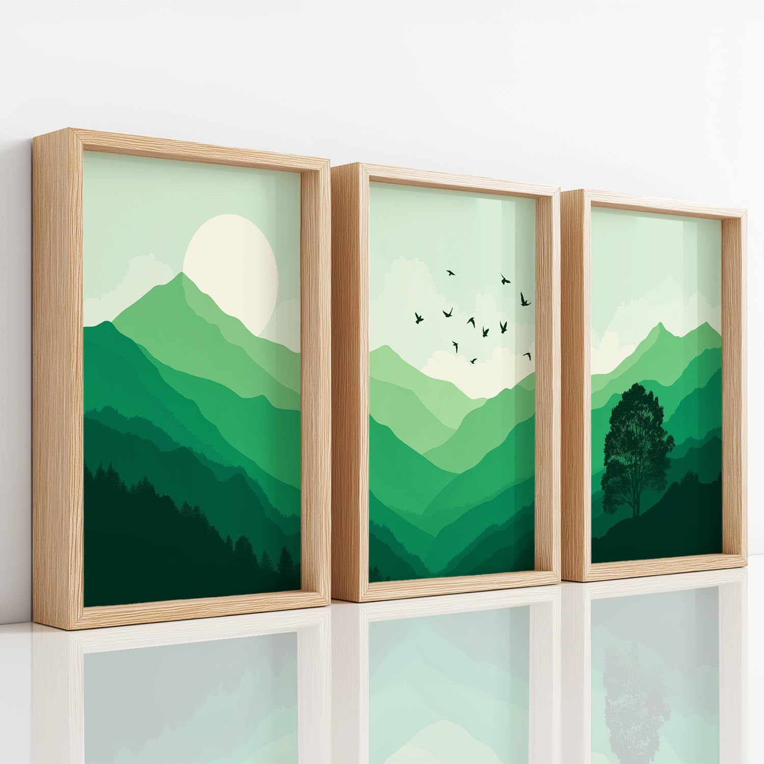 Cuadro decorativo decorativo de pared natural, paisaje de 40 x 50 cm cada uno, arte de pared para salón, dormitorio, entrada o oficina, sin marco, decoración póster de pared, verde oliva gradiente