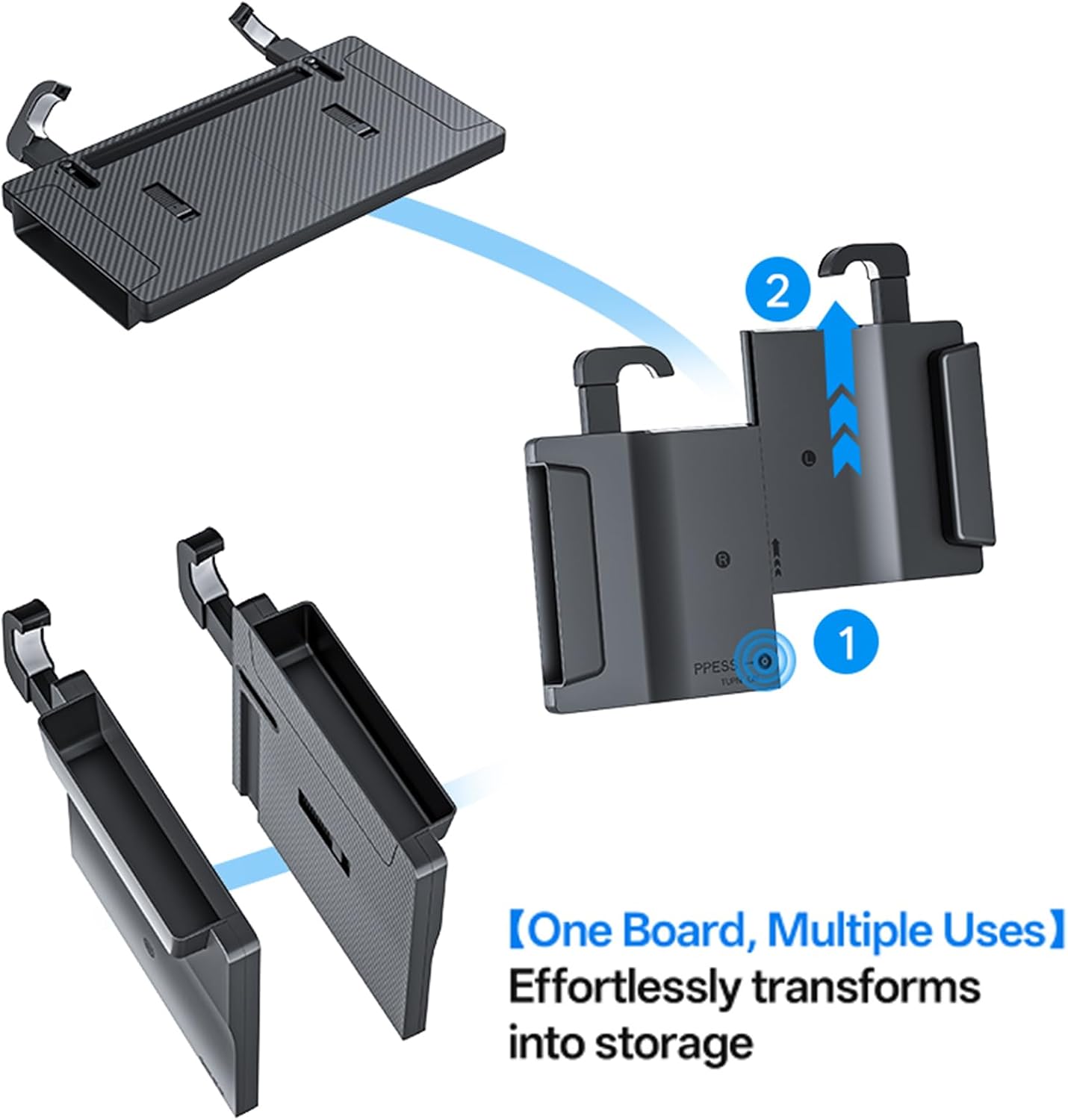 Carbon Fiber 3-in-1 Steering Wheel Tray Table & Car Seat Gap Filler Organizer & Centre Console Storage Box | Foldable Adjustable Car Desk/TableTray for Laptop, Eating & Work (【Foldable】 3-in-1) | Detachable Seat Gap Filler，0-30° Adjustable Angle，3-in-1 Dual-Purpose Design