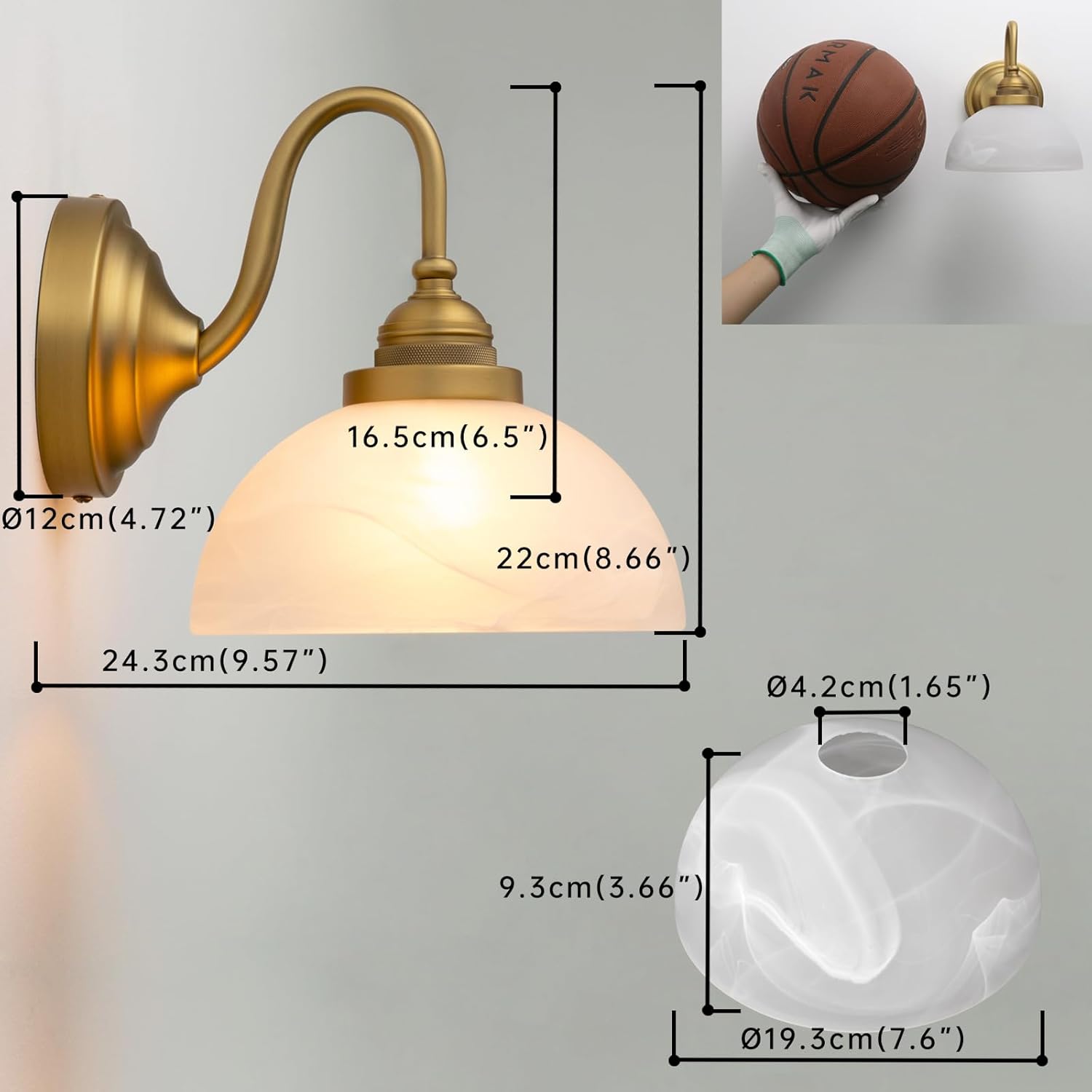 U-Shaped Vintage Wall Sconce Light with Milk White Glass Shade, Hardwired 1-Light Indoor Wall Mounted Lamp for Bedroom Vanity Bathroom Living Room Over Kitchen Sink