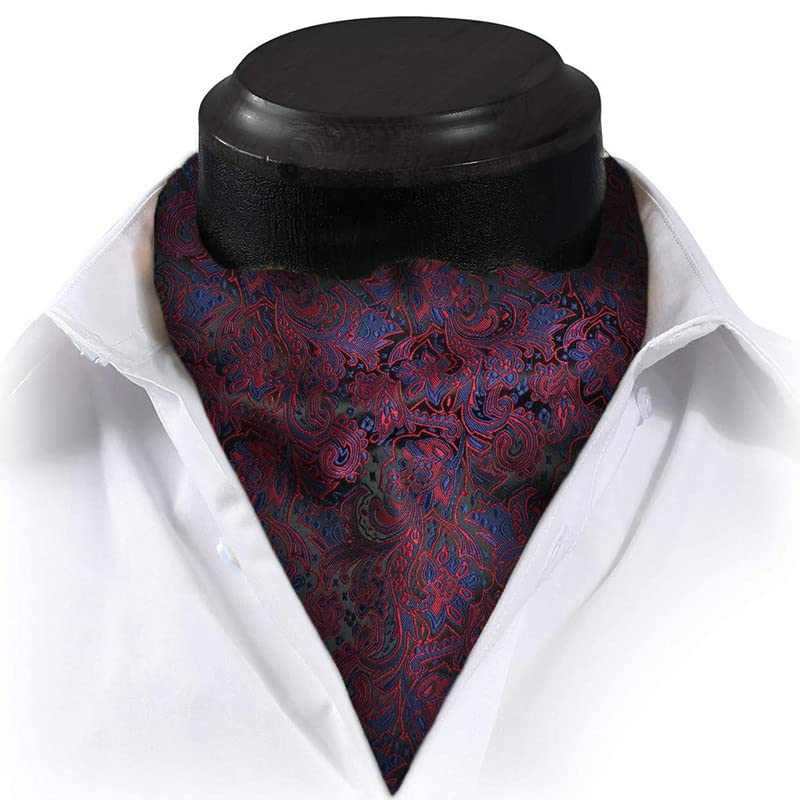 Axlon Tie for Men – Micro Silk Neck Ties Set with Cufflinks Flower Pin, Pocket Square & Black Gift Box, Combo Necktie Sets for Office Wear, Formal Suits & Weddings (Red Blue, AscotCr-24) - Image 4 thumbnail
