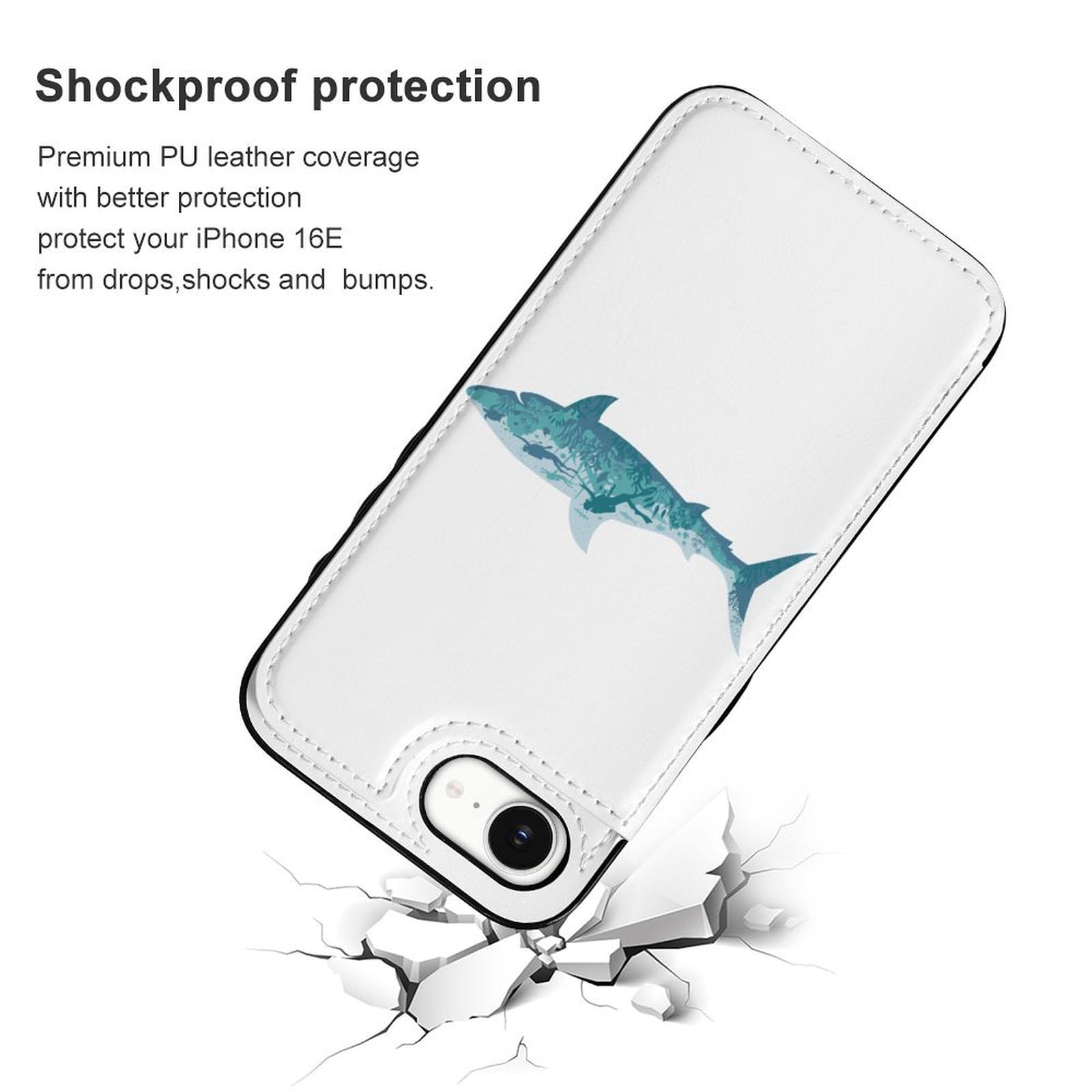 Amazon.co.jp: 【iPhone16e ケース 手帳型】 深海柄 鮫柄 サメ柄 魚柄