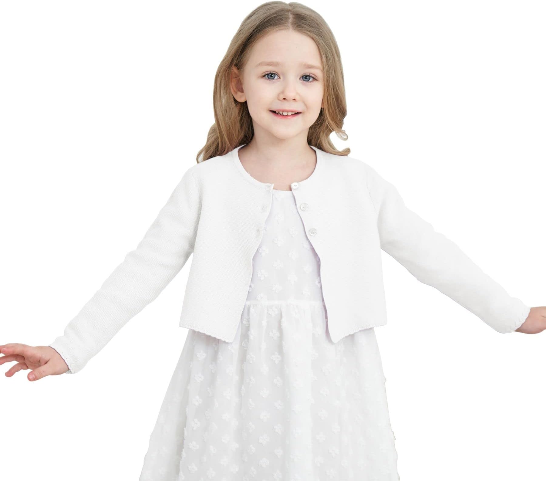 Girls' Long Sleeve Knitted Bolero Cardigan Kids Button Closure Shrug Sweaters Cropped Jacket Cover Up Tops