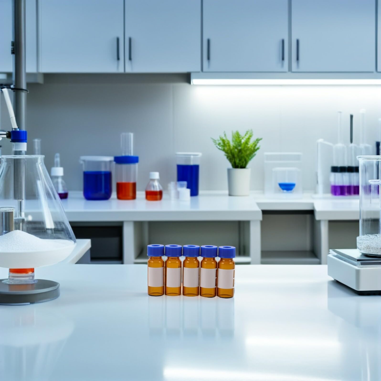 Frascos de Muestreo para Cromatografía 1,5 Ml y 2 Ml, 100 Unidades, Vidrio Ámbar Tapa Precortada y Escala, Resistentes a Altas Temperaturas, para Laboratorio y