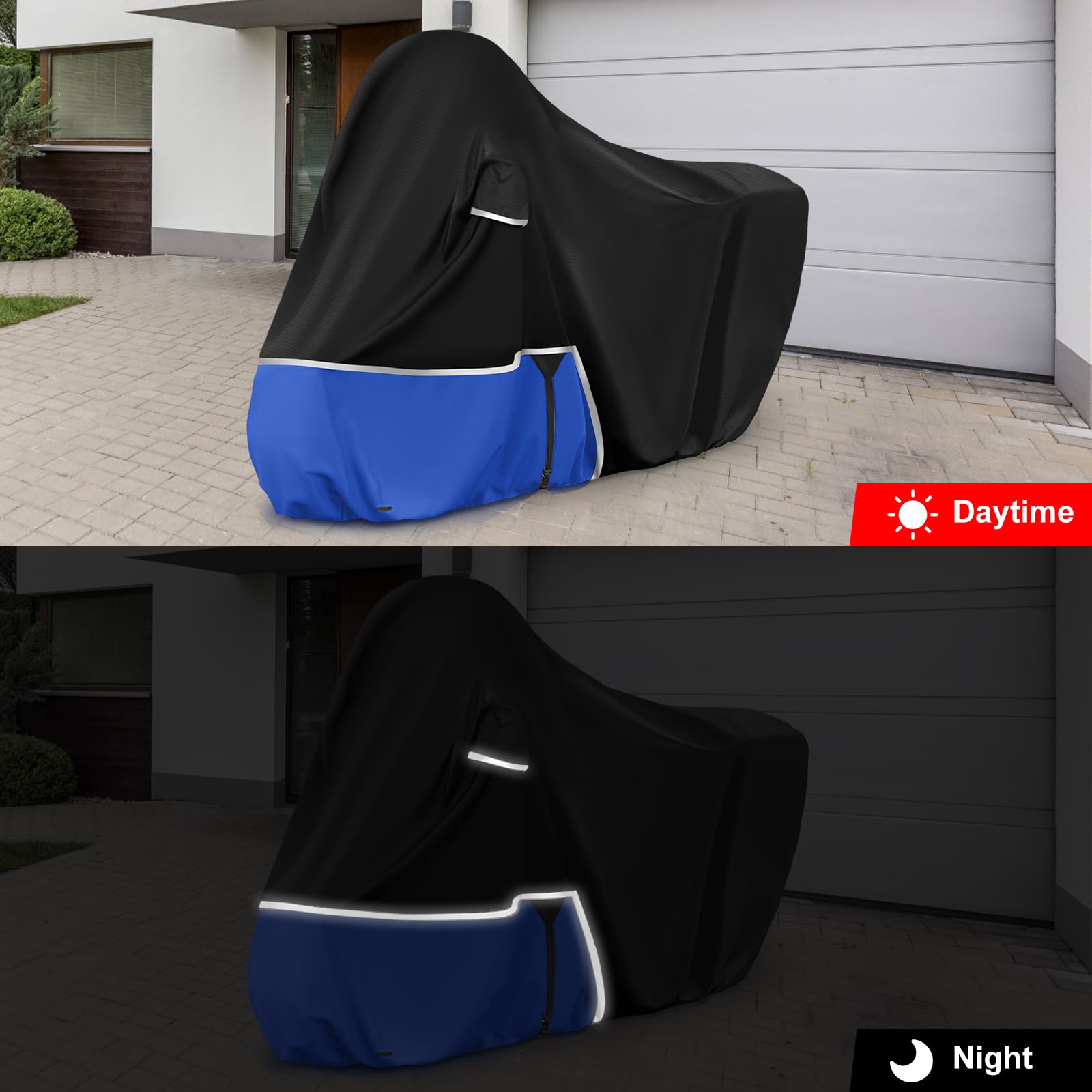 Motorradabdeckung Outdoor passend für Piaggio mp3 400/500 (Ohne Kofferraum) | Wasserdicht Winterfest Motorrad Abdeckplane Abdeckung 420D Oxford-Stoff Motorrad Abdeckung Plane, Schwarz & Blau