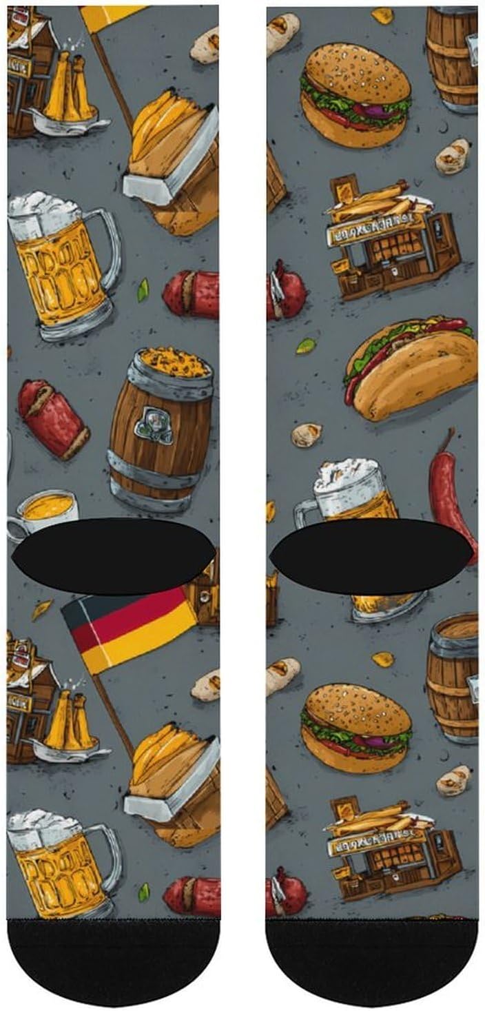 Germany Flag Beer German Food Knee High Socks Athletic Long Stockings Sport Casual Crew Tube Sock Boot 46cm