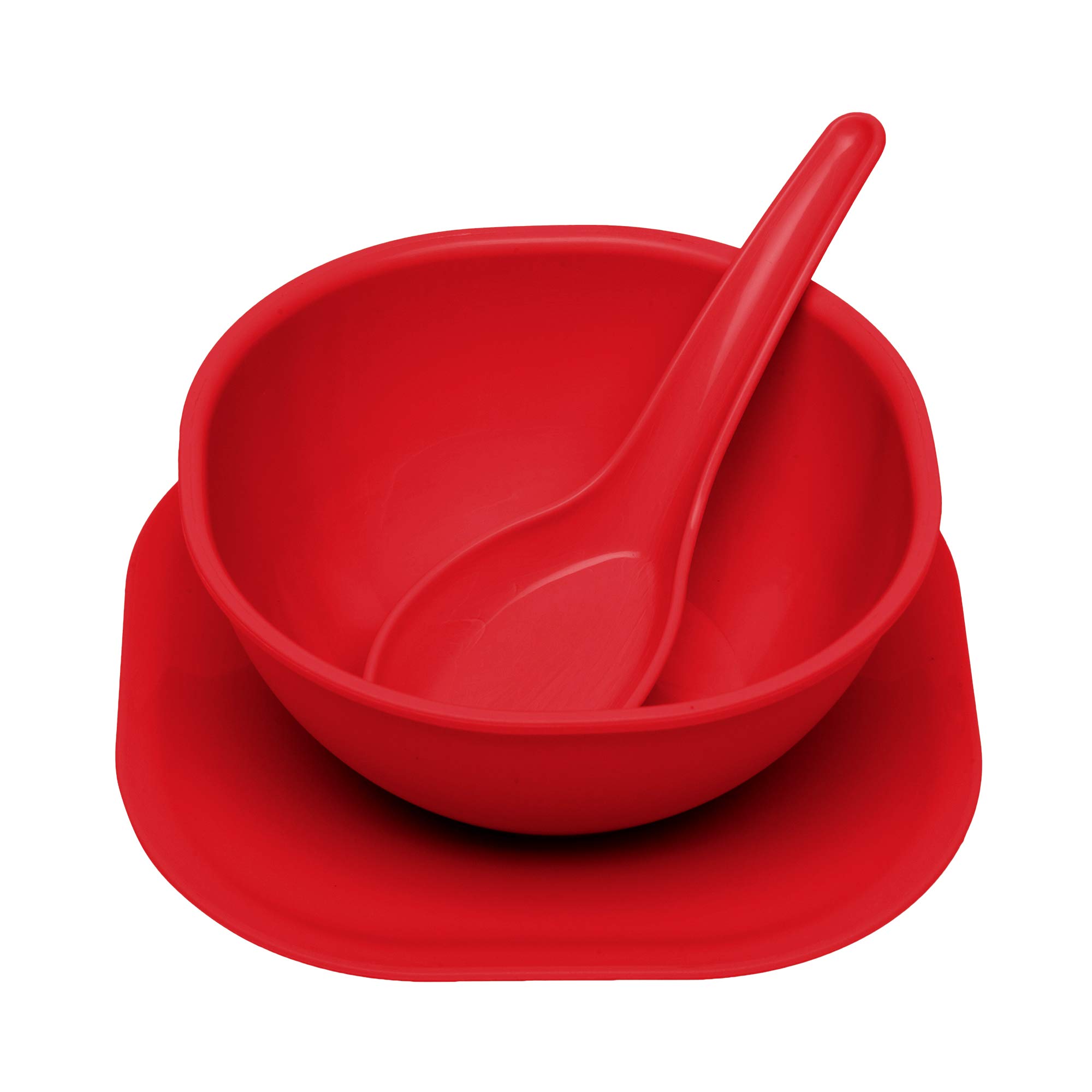 Gluman Round Shape 18 Pcs Soup Bowl Set 6 Bowl and 6 Spoon,6 Dish Microwave Safe for Home and Office Use (Red) 2