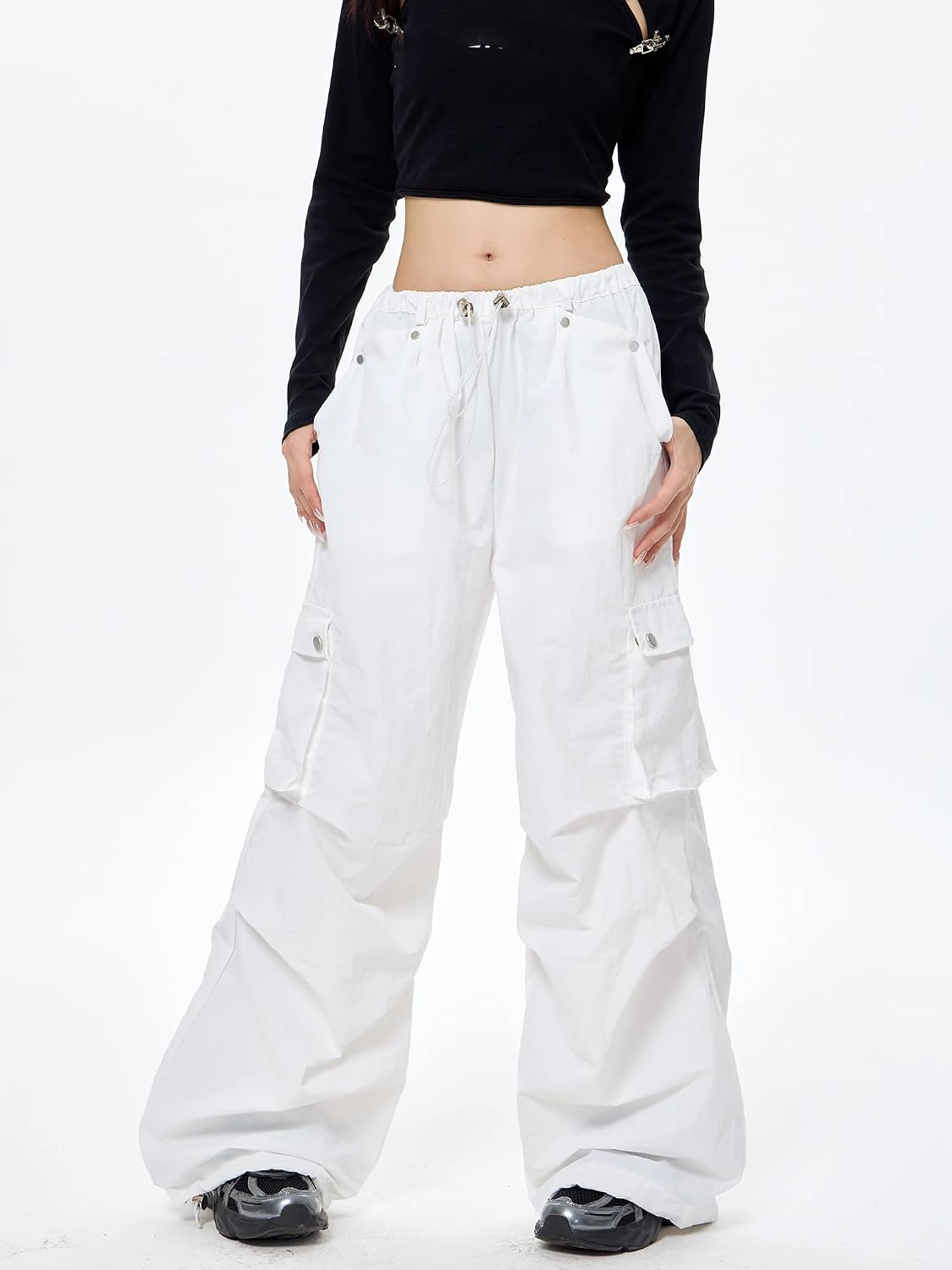 Women's Pants Summer White Wide Leg Cargo Quick-Dry Jazz Dance Loose Casual Streetwear Trouser for Women