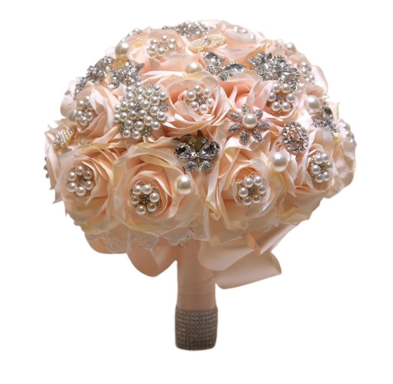 NDLHXKFRP Wedding bouquets for brides and bridesmaids, Wedding Bouquet Multicolor Crystal Brooch Artificial Flowers Rhinestones(Champagne)