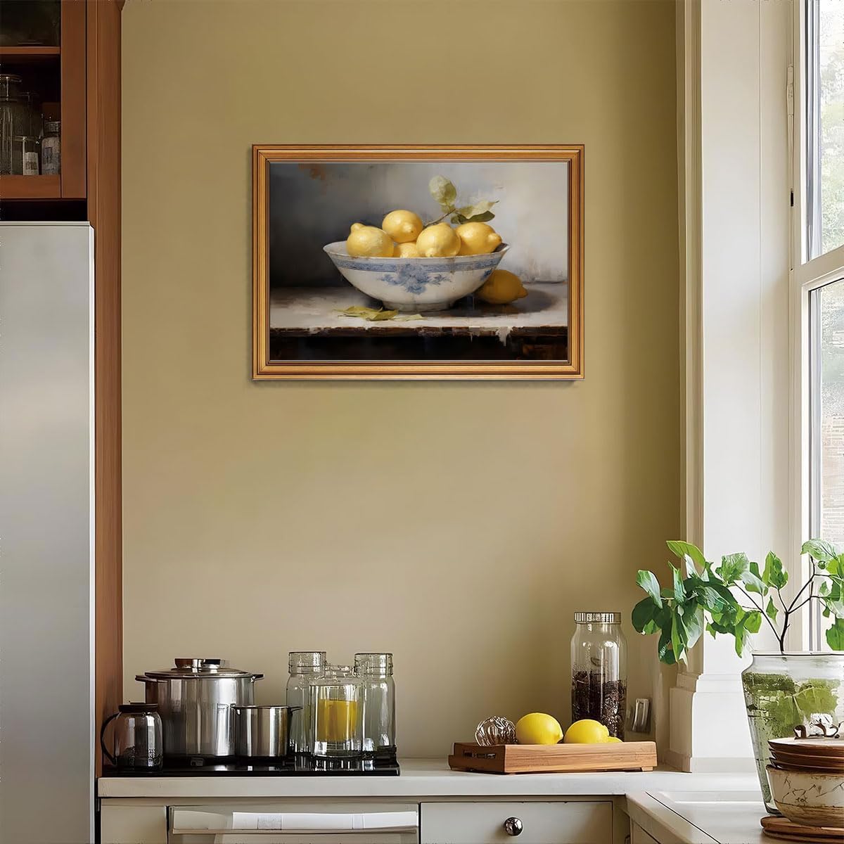 gold framed wall art vintage lemons still life canvas art farmhouse fruits picture wall decor antique prints rustic kitchen paintings country artwork for bedroom bathroom living room 16x24 inch lemon framed 16"x24"