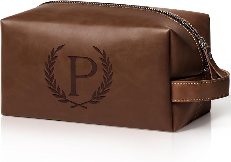 Necessaire de viagem personalizada Aganmi em couro PU com inicial gravada