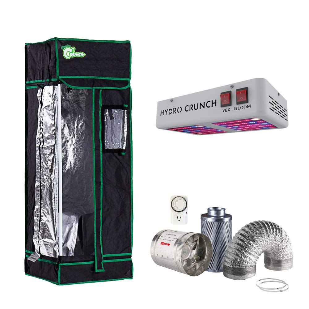 Hydro CrunchTKLED-16X16X48 300-Watt Equivalent Bloom Full Spectrum LED Plant Light Fixture with Grow Tent and Ventilation System, LED300W+16X16X48+4" Fan Combo