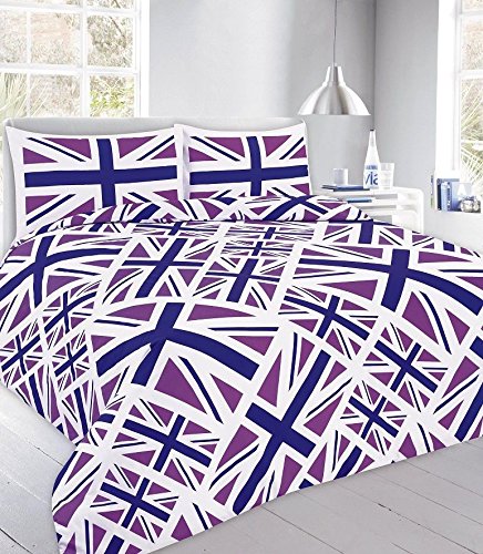 Artistic Fashionista Luxury & Modern UNION JACK Duvet/Quilt Cover & Pillowcases Bedding Set - Printed Range (King, Lilac)