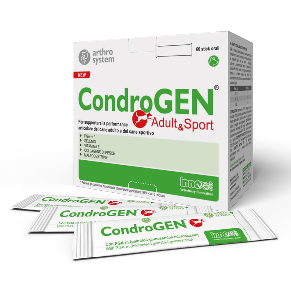 Innovet Condrogen Adult & Sport per cani – 60 bustine stick - Supporto articolare avanzato per cani adulti e cani sportivi, aiuta a mantenere mobilità, performance articolare e recupero muscolare