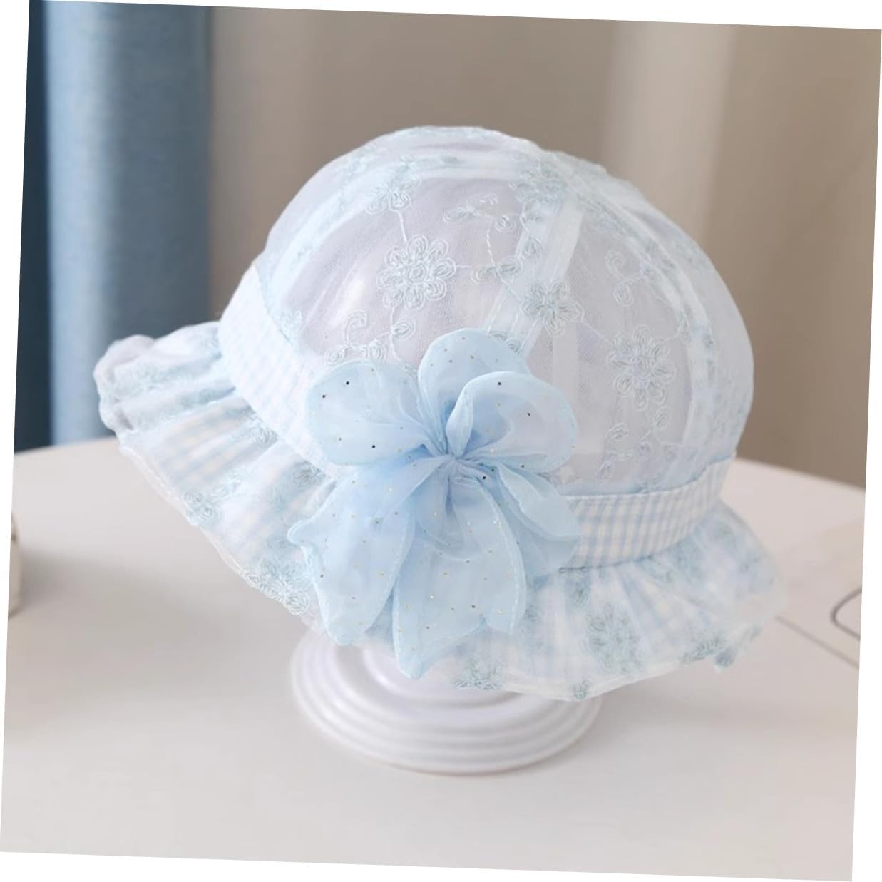 Sun Protection Bucket Hat, Summer Sunhat with Elastic Rope, Lightweight Blue Breathable Sunshade Cap for Outdoor Play