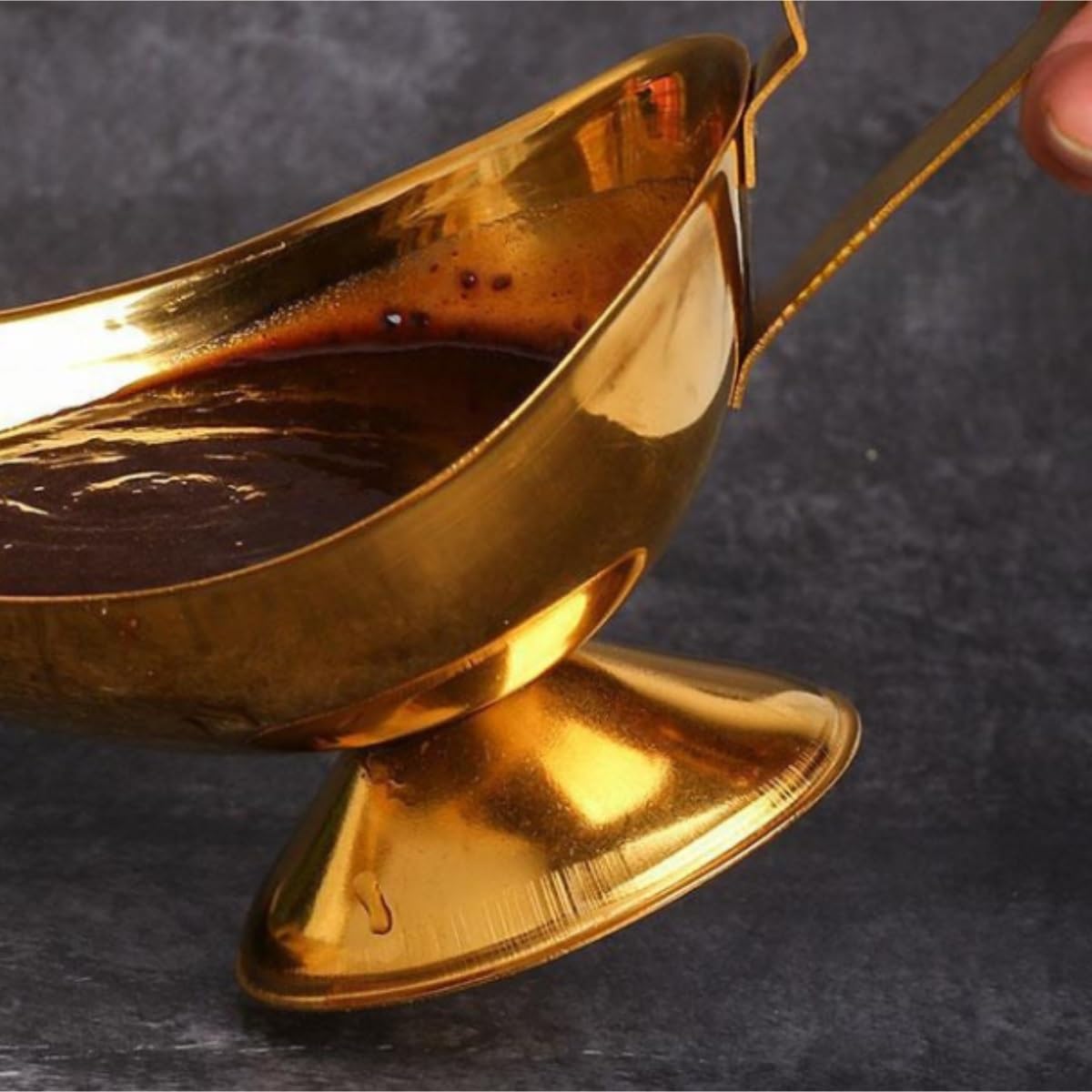 Recipiente para salsa, salsa de carne, cubeta de salsa occidental, taza de salsa gruesa para salsa, bote de salsa para la familia (dorado, 14,5 x 8 cm)
