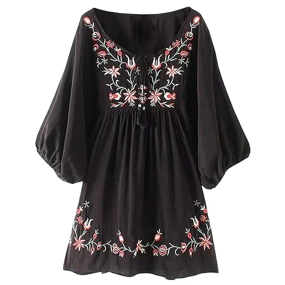 Dress Ladies Floral Embroidery Tunic 