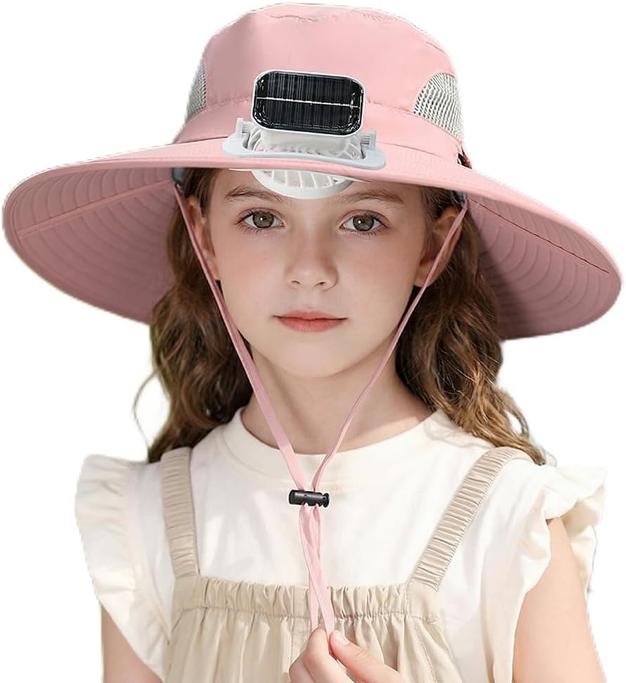 Cooling Fan Hat for Kids 3-12 Years, USB Charging Fan Hat Wide Brim Bucket Fisherman Hat for Beach, Hiking, Fishing
