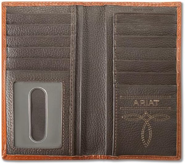 ARIAT Mens Rodeo Wallet Leather Calf Hair Logo Floral Brown