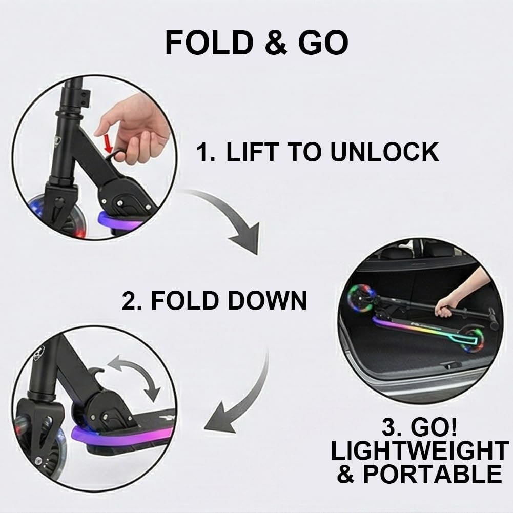 Kick Scooter for Ages 5-12,Kid, Teens. Max Load 155 LBS. Foldable, Lightweight, with Light up Wheels and Dynamic Light Deck, Teen and Adults, 3 Adjustable Levels. - Image 5