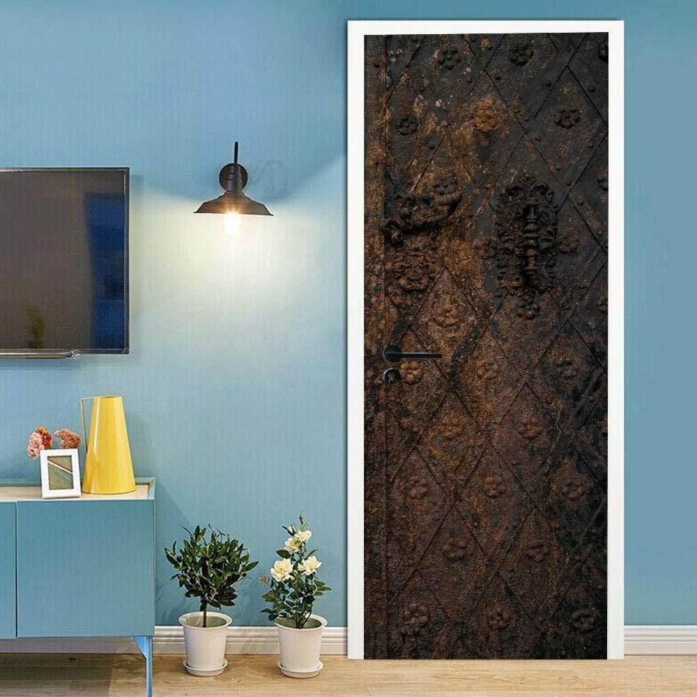Autocollant De Porte 3D Style Industriel Rouillé - 95x205 Cm, Facile à Poser, Amovible Sans Traces