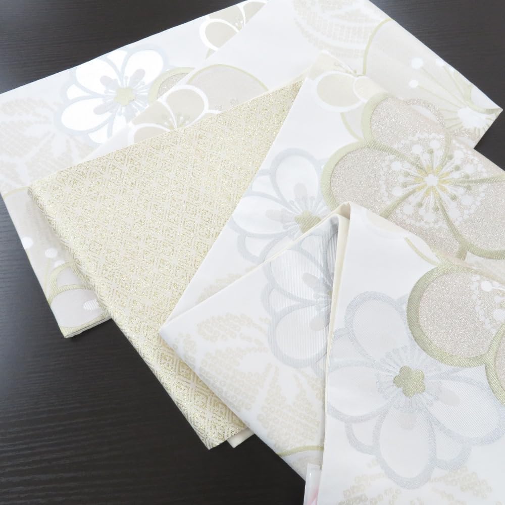 Amazon.co.jp: 袋帯 振袖用 白地 梅柄 毬柄 六通柄 ポリエステル