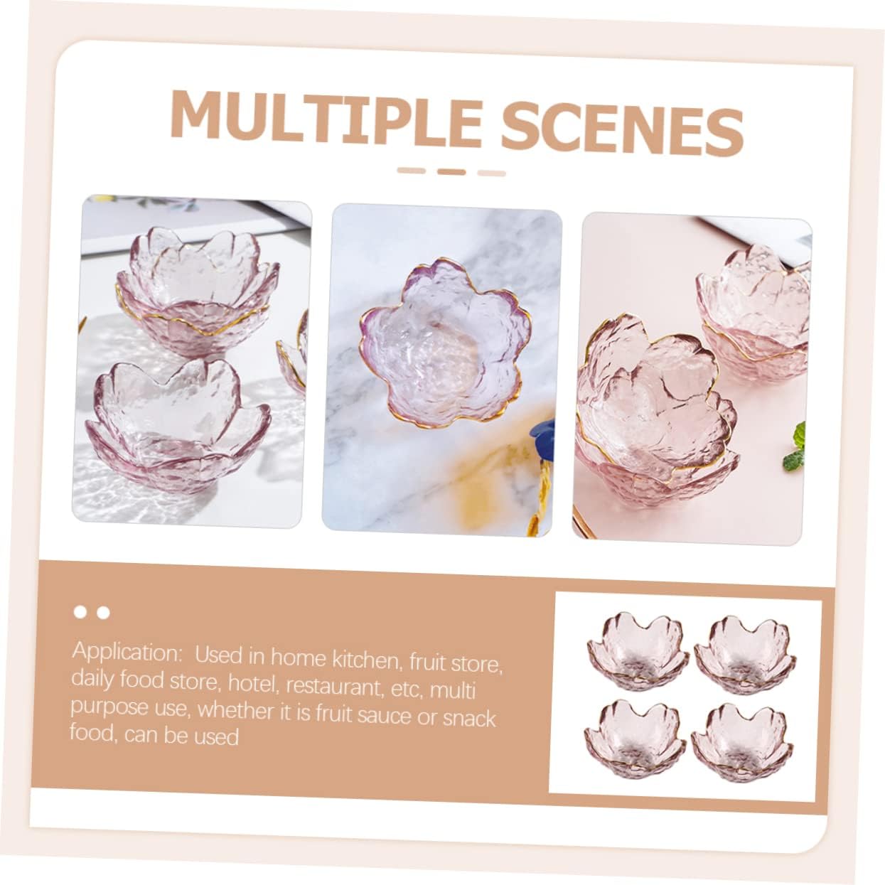 PRETYZOOM Japanese Flower-Shaped Sauce Dishes 4-Piece Set Glass Condiment Plates for Appetizers and Dipping Sauces for Hot Pot and Serving