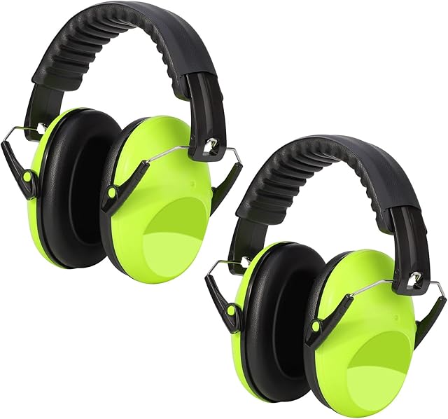 Kriogor 2 Pack Ear Defenders Children, 26dB SNR Noise Cancelling Headphones Hearing Protection Earmuffs, Adjustable Soft Adults Kids Ear Defenders Protectors for Autism Airplane Study Fireworks(Green)