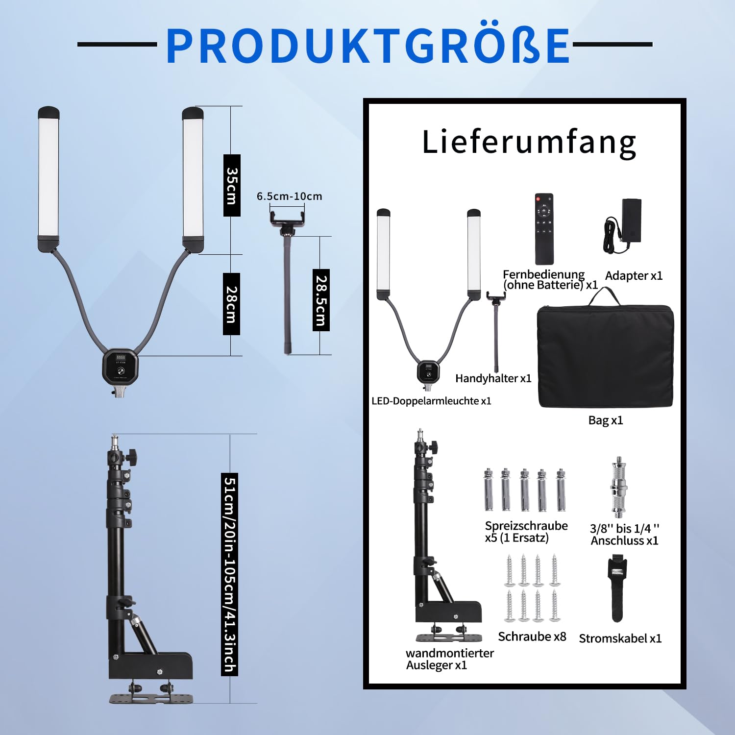 50W 3000–6500K dimmbare LED-Doppelarmleuchte mit 105 cm dreieckigem Ausleger zur Wandmontage, Fotografie-Beleuchtungsset für Make-up, Live-Übertragung, Augenbrauen, Tattoo-Lampe, Studio-Video