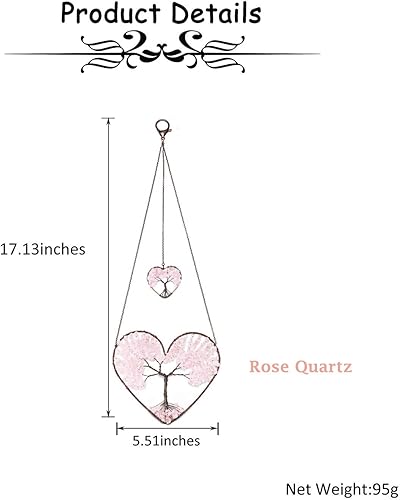 Vista 21 de PESOENTH Amatista corazón vida árbol atrapasueños adorno colgante bohemio púrpura doble corazón árbol de la vida vida arte pared ventana coche Árbol