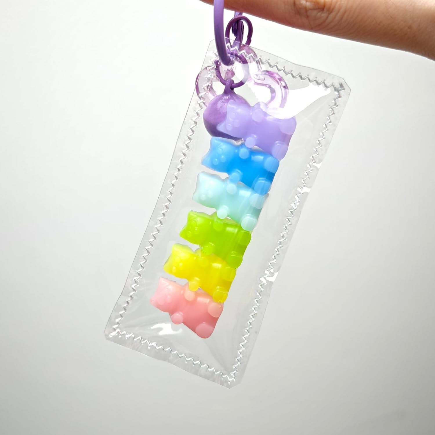 Handmade Rainbow Gummy Bear Taba Squishy Bag Charm - Cute Mini Silicone Fidget Sensory Toy, Soft Sticky and Slow Rebound Stress Relief Squeeze Toy for Relaxation Gift (Gummy Bear)