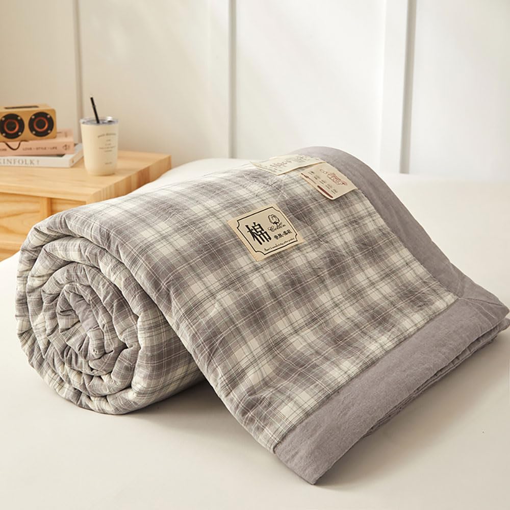 DOTBUY-SHOP Quilted Bedspreads, Check Quilt Bed Throws Cotton Filling Duvet Super King Single Double Size Children's Bed Quilted Throw for All Season (Gray,200x230cm)
