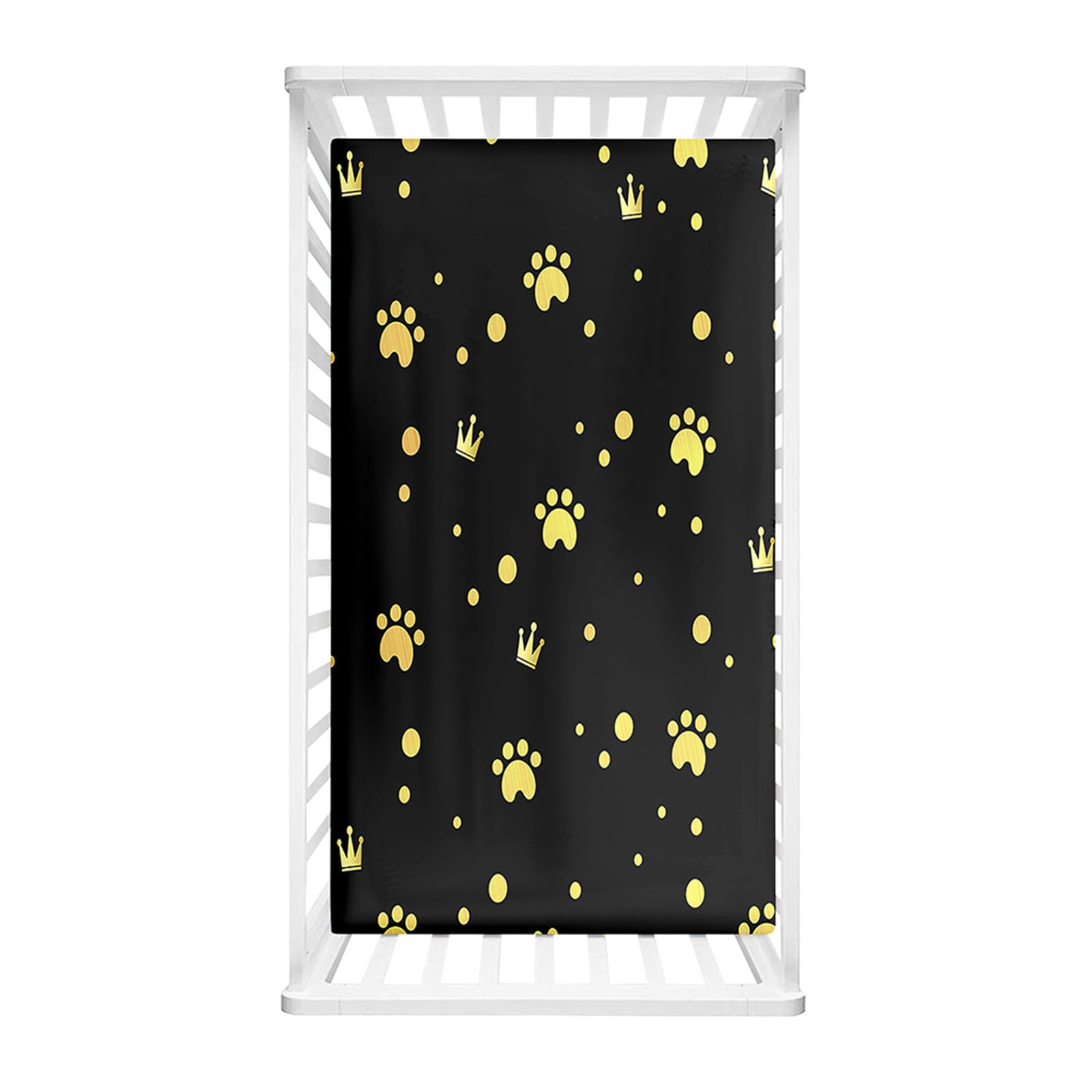 Odot Cot Bed Fitted Sheets, Dog Paw Print Pattern Cot Bed Sheet Fitted Sheets for Cribs Baby Bed Sheets Soft Bassinet Sheets Cot Bed Mattress Protector for Boy Girl (Gold,80x40x10cm)