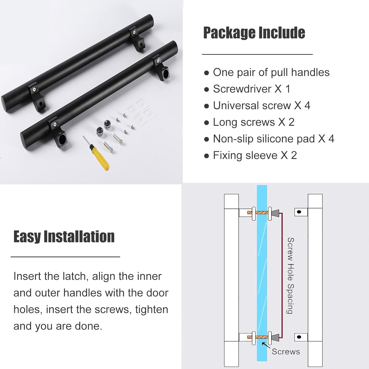 Double Sided Round H Shape Gate Handles for Sliding Barn Door Black Titanium 100cm