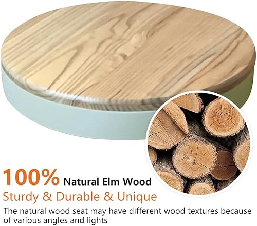 Miniatura 6 de Kidol & Shellder Juego de 2 taburetes de bar redondos ajustables giratorios modernos sin espalda, sillas de bar de madera con altura de mostrador de